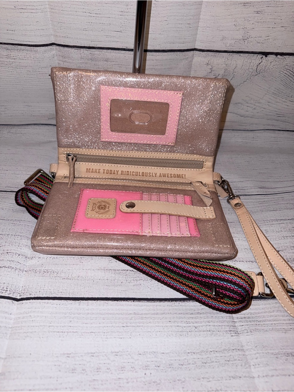 Consuela Emery Uptown Crossbody Sparkle Pink Wristlet Crossbody Wallet - Picture 2 of 2